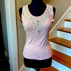 Tank Top CHA CHA VENTE SIZE XL LIGHT PEACH 🍑 COLOR WITH BEAUTIFUL DESIGN WORK